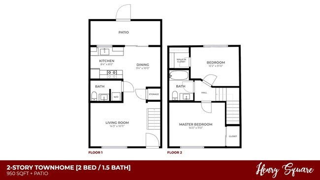 2 bd 1.5 ba Townhomes 3 floor plan